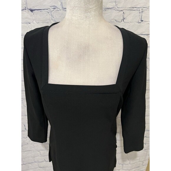 Boston Proper Modern Square Neck Black Long Sleeve Top Size Small - Picture 2 of 6